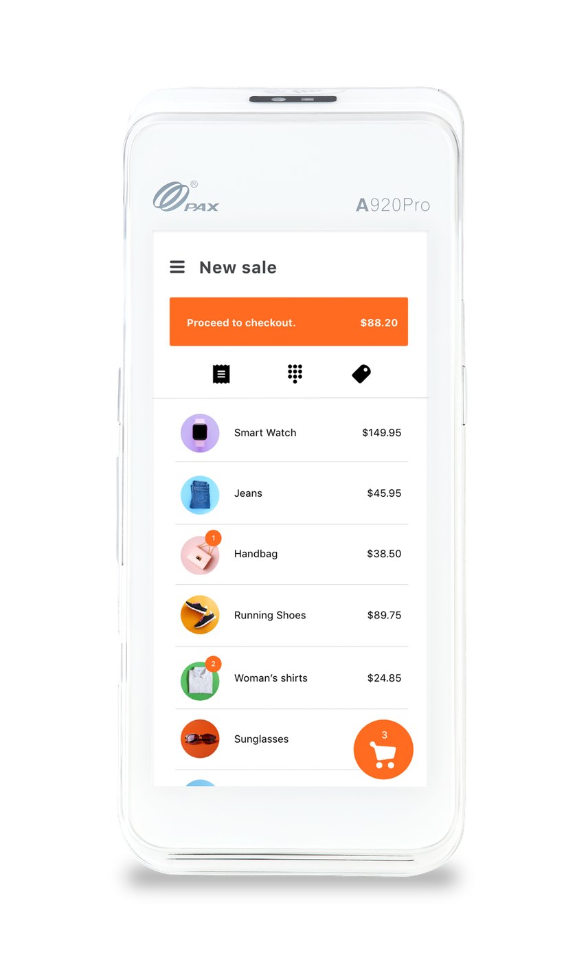 Point-of-sale app showing a product list on a phone