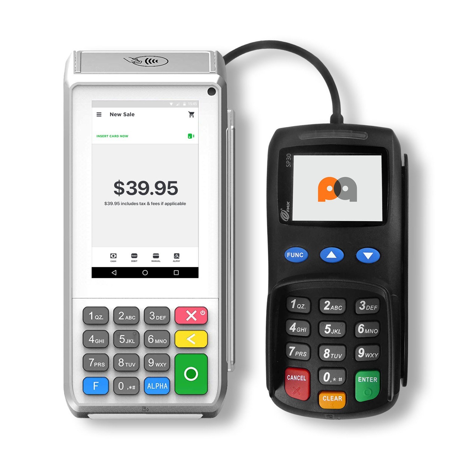 Touchscreen terminal paired with a PIN pad