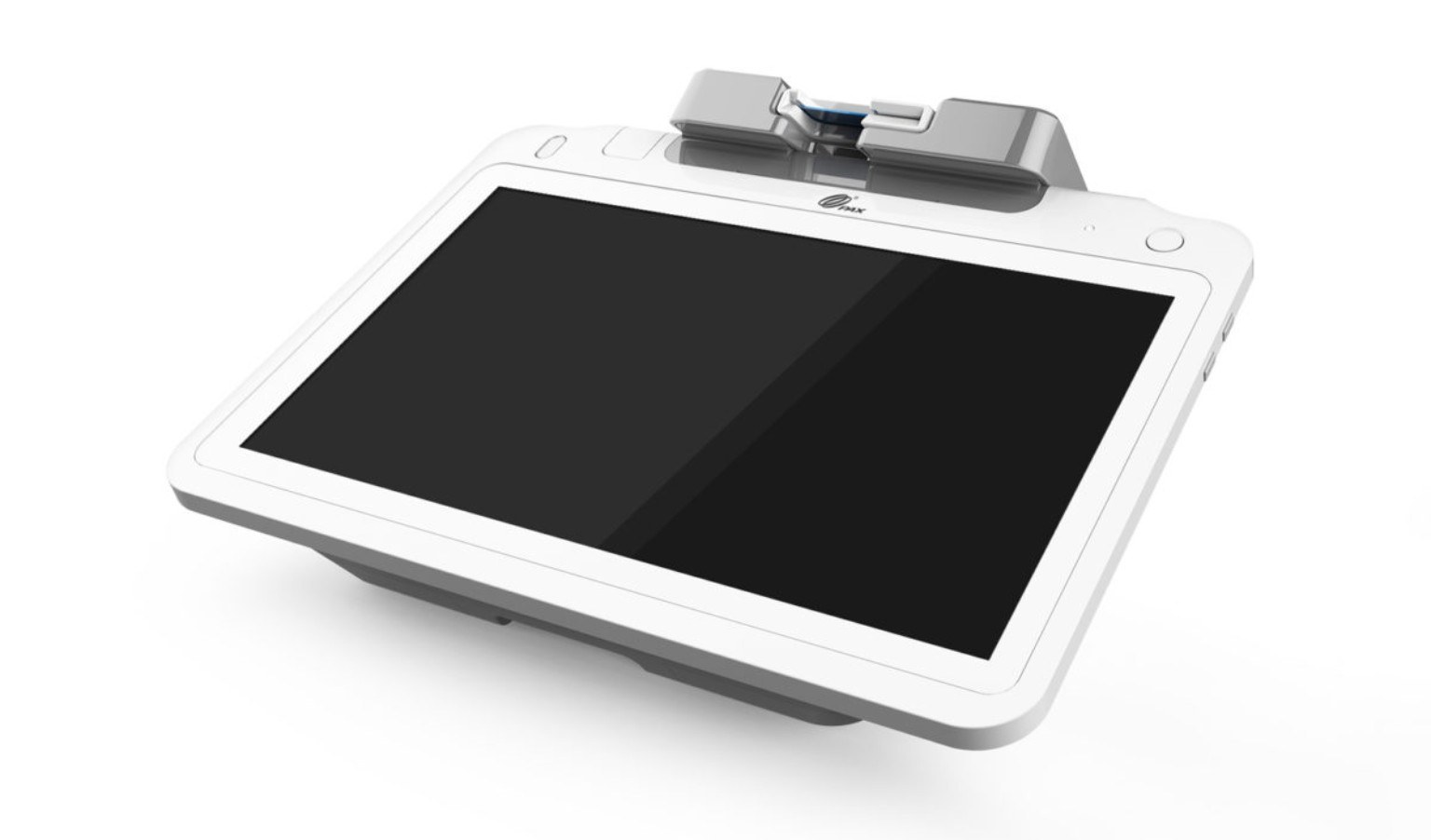 Angled touchscreen register with a dark display